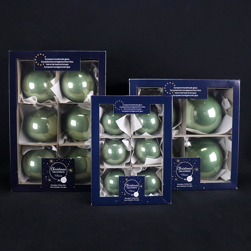 Enamel Sage Green Boxed Ornaments